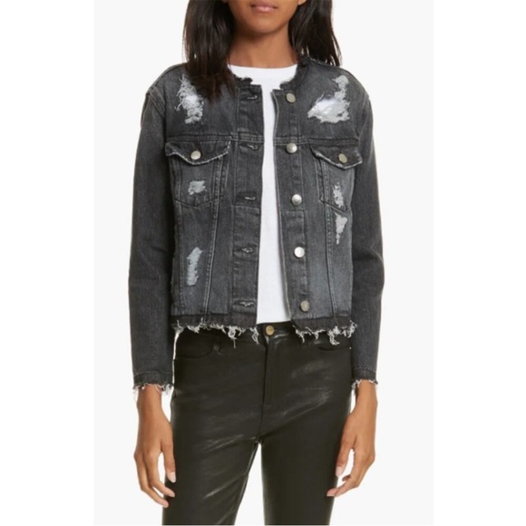 🔥FALL SALE🔥  Frame Denim Black Distressed Jean Jacket proudly Made in the US - Picture 1 of 13